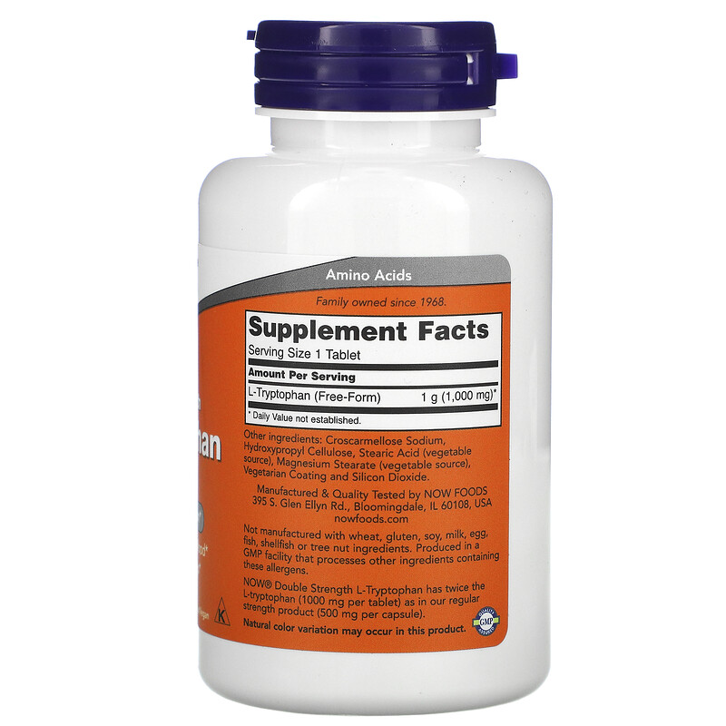 Now Foods L-Tryptophan, Double Strength, 1,000 mg / 60 Tablets