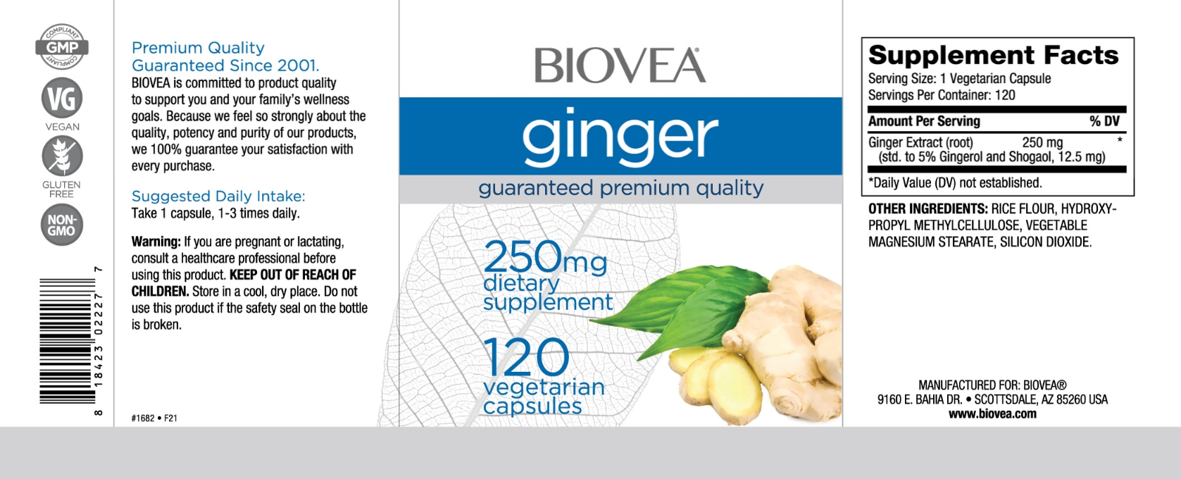 BIOVEA  GINGER 250 mg / 120 Vegetarian Capsules