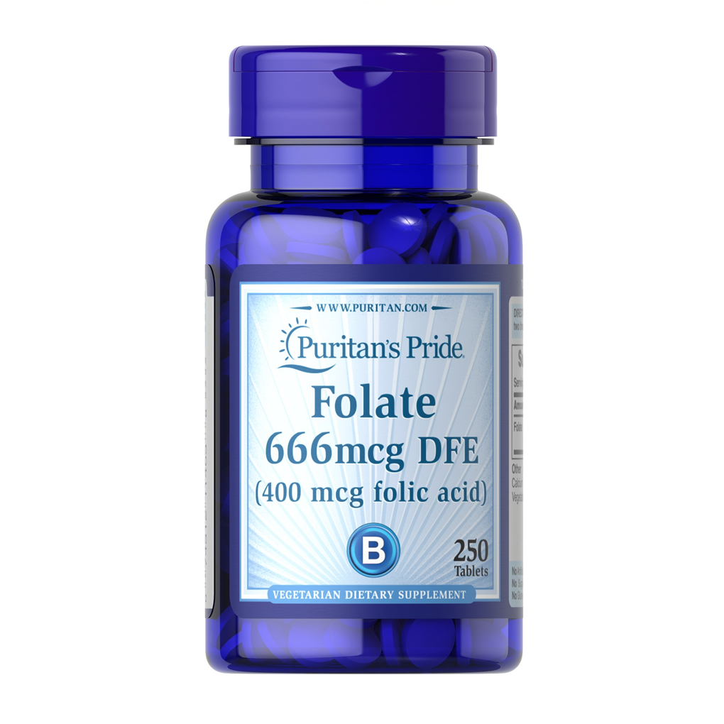 Puritan's Pride Folate 666mcg DFE (Folic Acid 400 mcg) / 250 Tablets