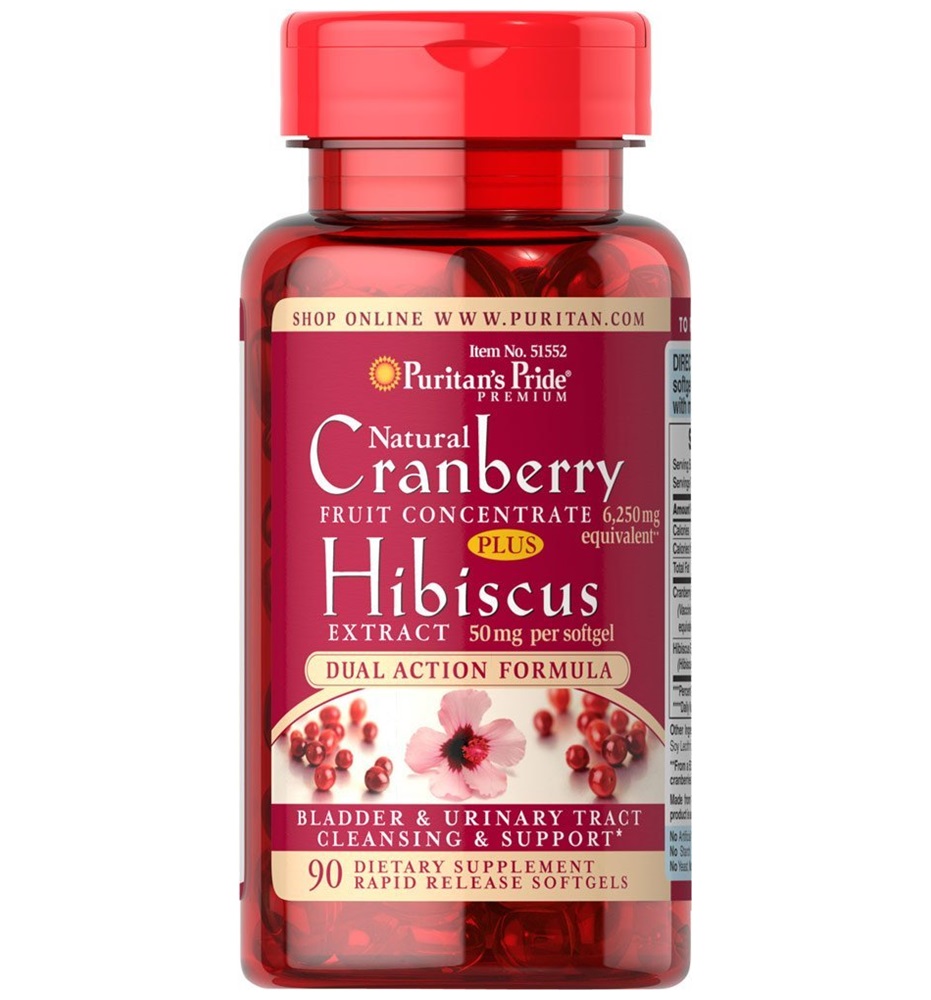 Puritan's Pride Cranberry Fruit Concentrate Plus Hibiscus Extract 6250 mg / 50 mg - 90 Softgels