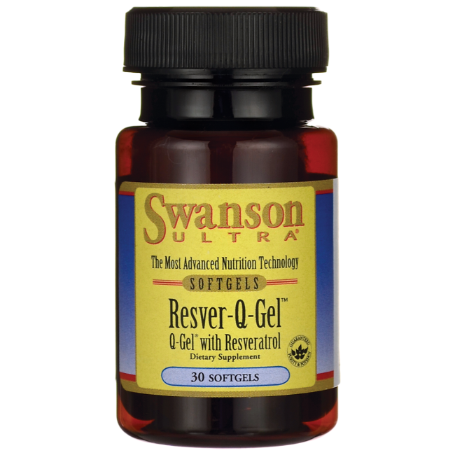 Swanson Ultra Resver-Q-Gel (Q-Gel® Coenzyme Q10 ( Hydrosoluble™ ) 50 mg. & Trans-Resveratrol...50 mg.) / 30 Sgels.