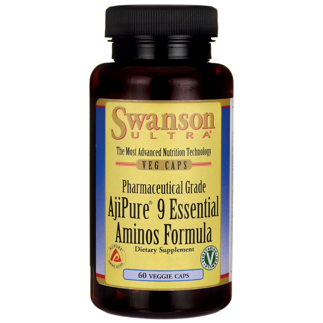 Swanson Ultra AjiPure 9 Essential Aminos Formula, Pharmaceutical Grade / 60 Veg Caps