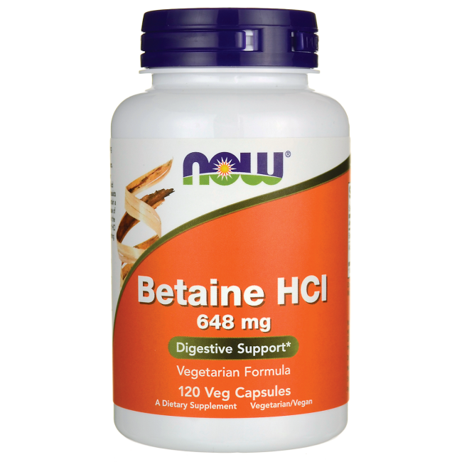 NOW Foods Betaine HCl 648 mg. & Acid-Stable Protease (150 SAPU) 150 mg. / 120 Veg Caps