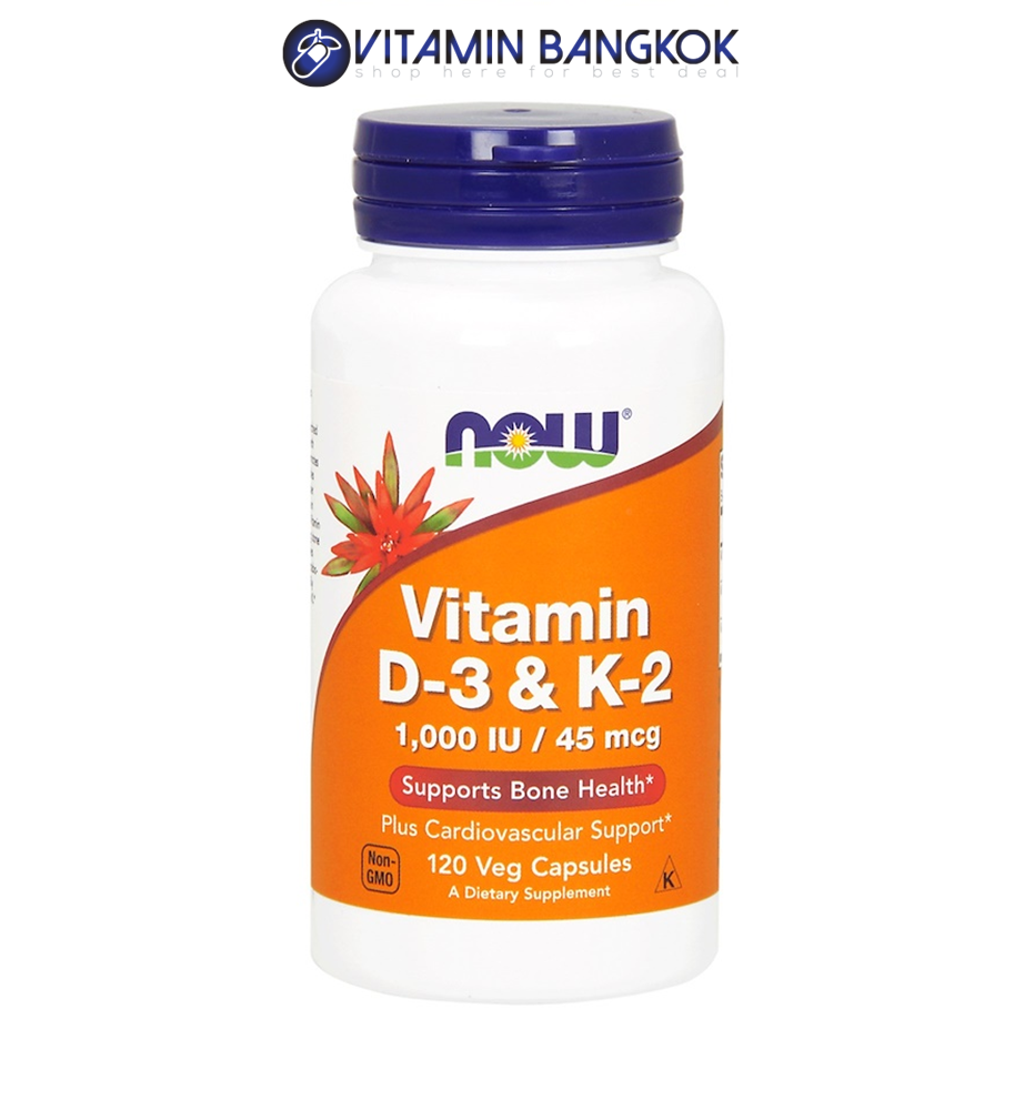 Now Foods  Vitamin D3 & K2  1,000 IU / 45 mcg - 120 Veg Capsules