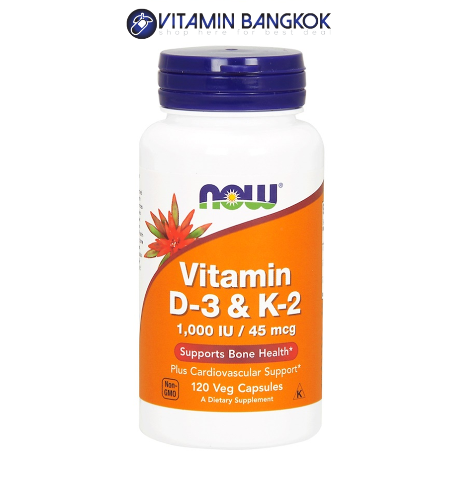 Now Foods Vitamin D3 & K2 1,000 IU / 45 mcg - 120 Veg Capsules