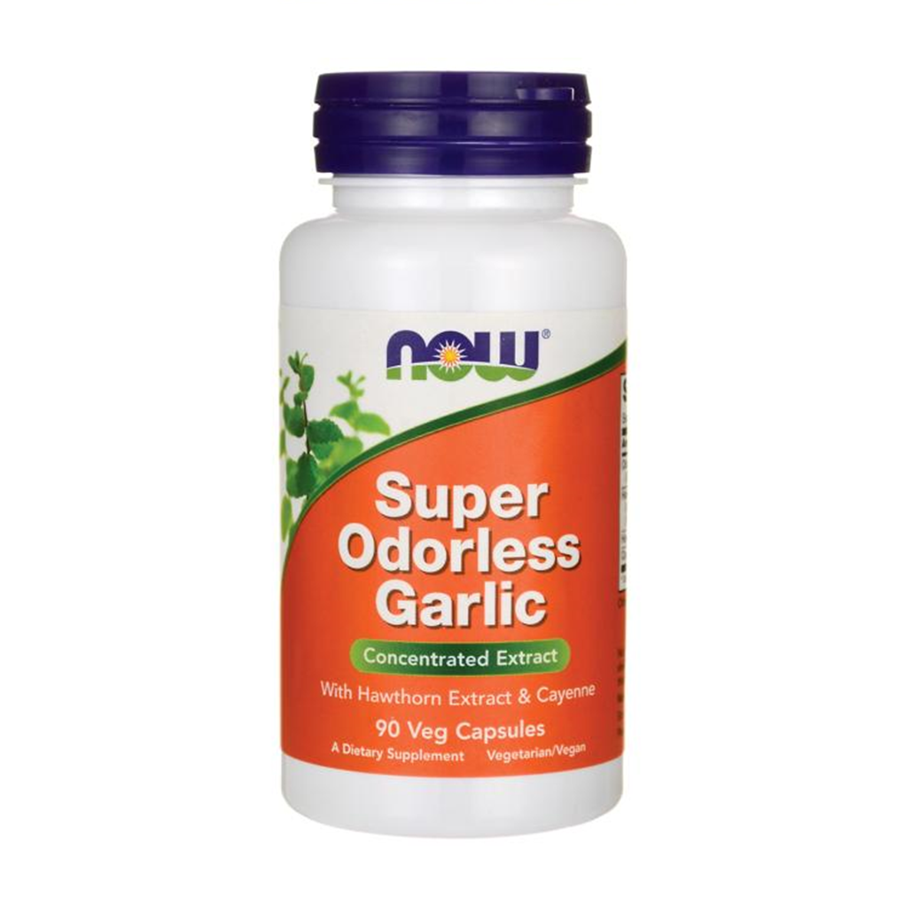 NOW Foods Super Odorless Garlic (With hawthorn extract & cayenne) / 90 Veg Caps