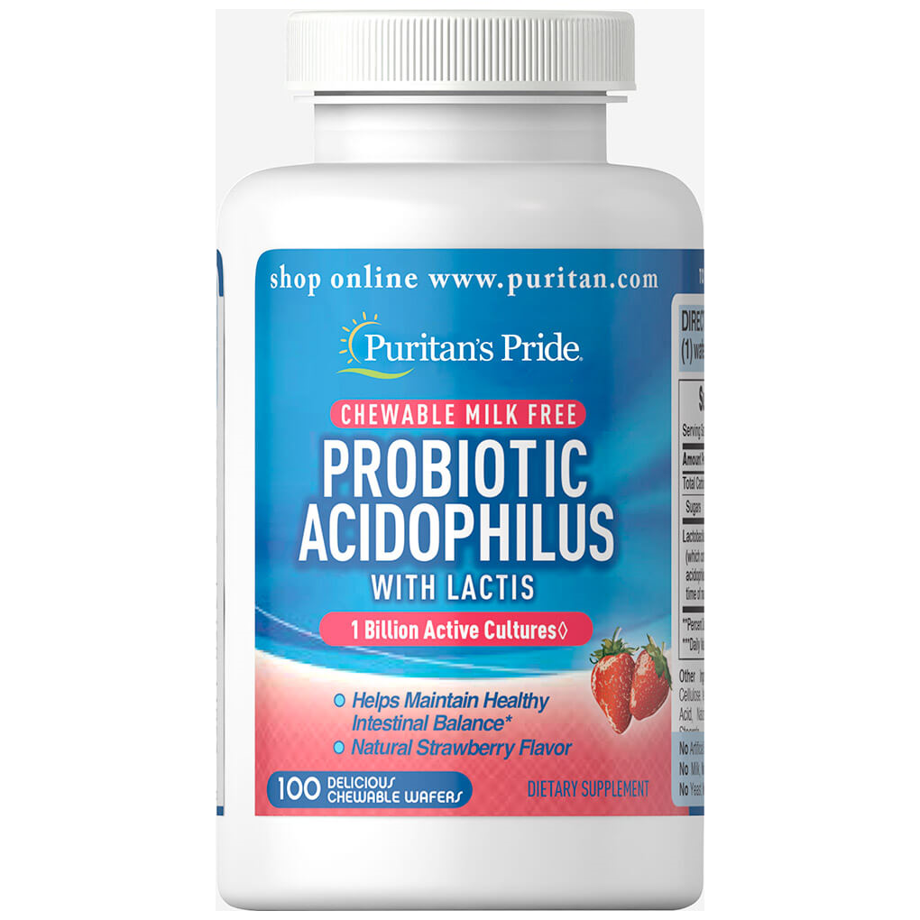 Puritan's Pride Probiotic Acidophilus Chewables Strawberry 1 billion /  100 Chewables