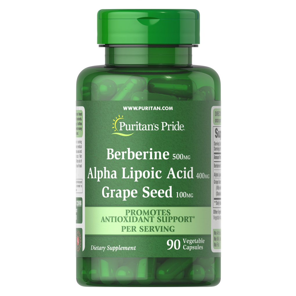 Puritan's Pride Berberine, Alpha Lipoic Acid, Grape Seed 500 mg / 400 mg / 100 mg - 90 Vegi Caps