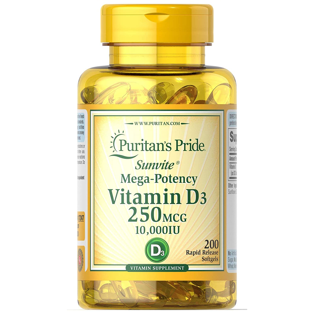 Puritan S Pride Vitamin D3 250 Mcg 10000 Iu 200 Softgels 9851