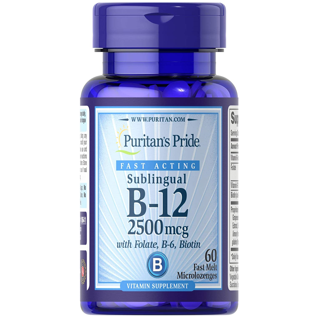 Puritan's Pride Vitamin B-12 2500 mcg Sublingual with Folic Acid, Vitamin B-6 and Biotin / 60 Microlozenges
