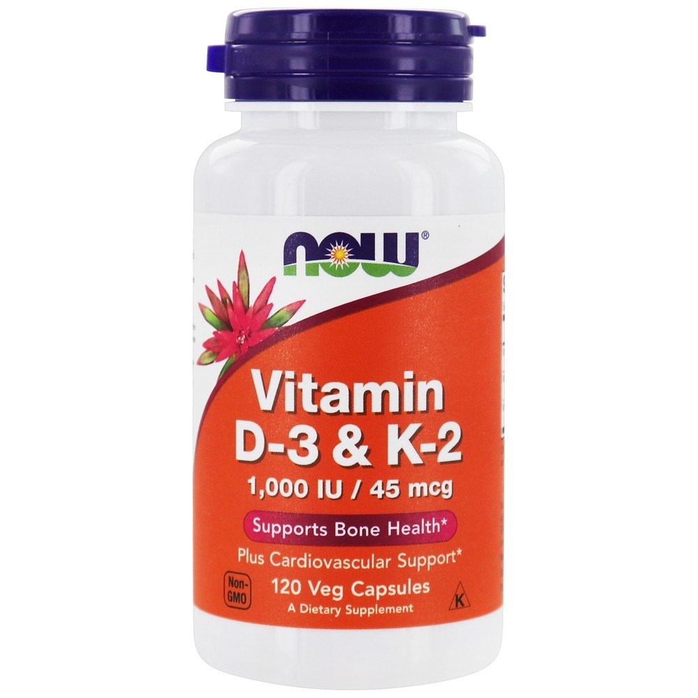 Now Foods Vitamin D-3 & K-2 -1000IU/45 mcg. / 120 Vegetable Capsule