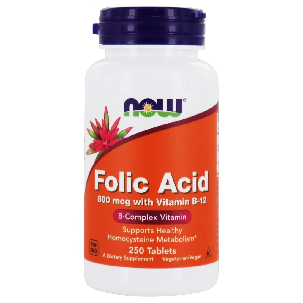 NOW Foods Folic Acid 800 mcg With Vitamin B-12 / 250 Tablets
