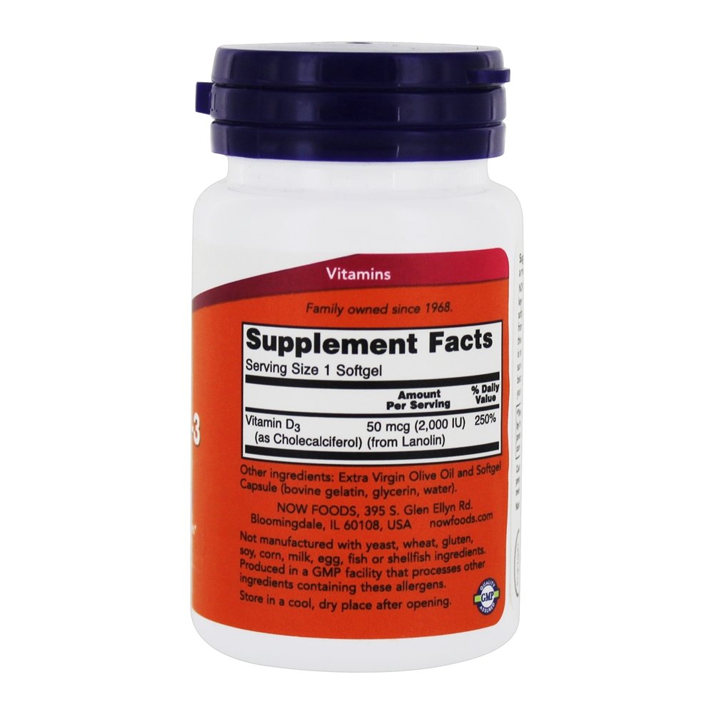 NOW Foods High Potency Vitamin D-3  Structural Support 2000 IU / 30 Softgels
