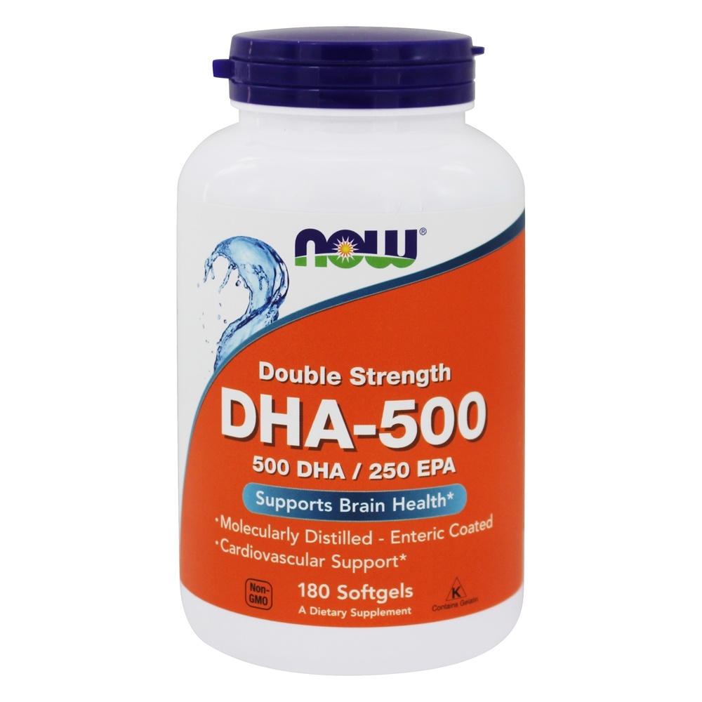 NOW Foods Double Strength 500 DHA / 250 EPA for Brain Health / 180 Softgels