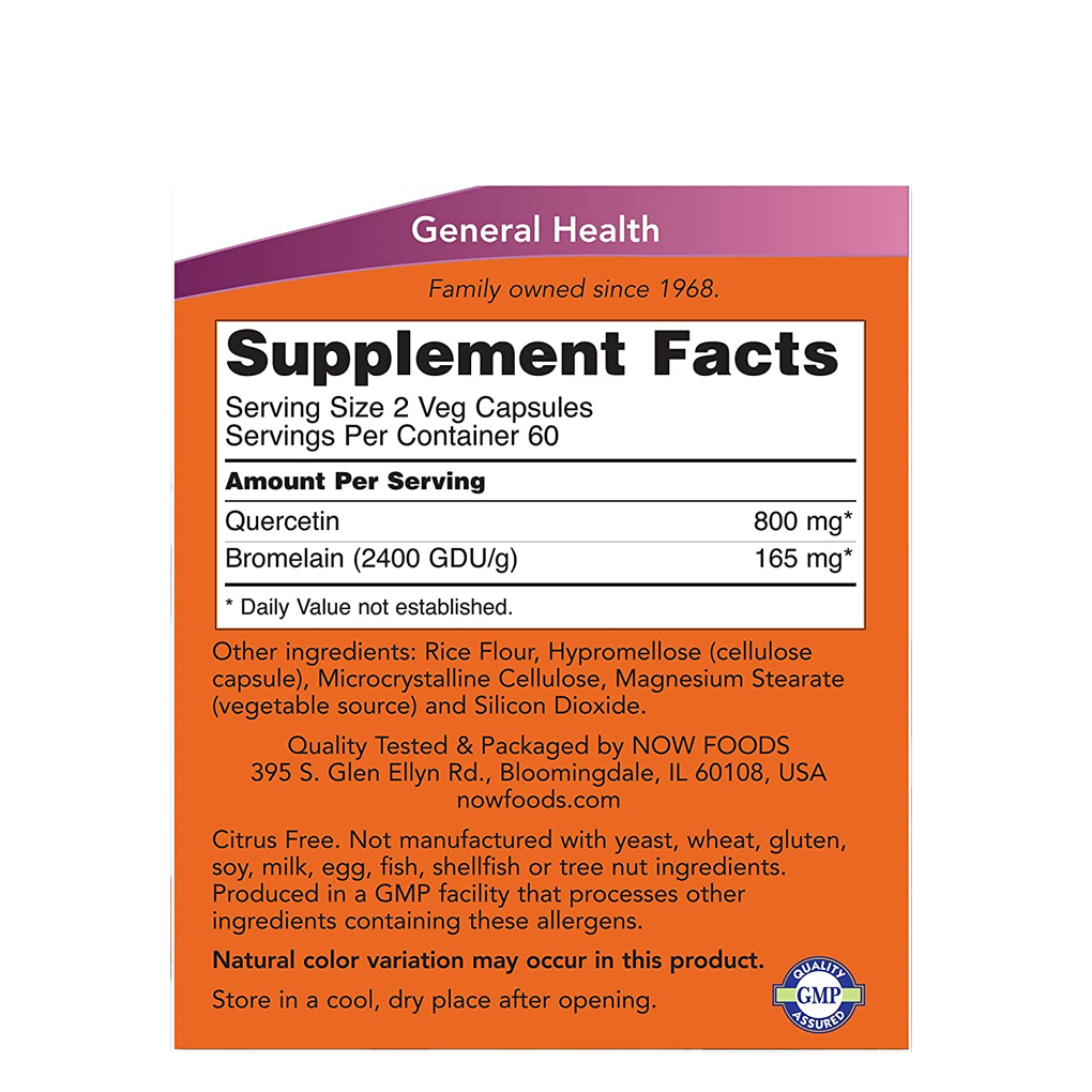 NOW Foods- Quercetin with Bromelain / 120 Capsules