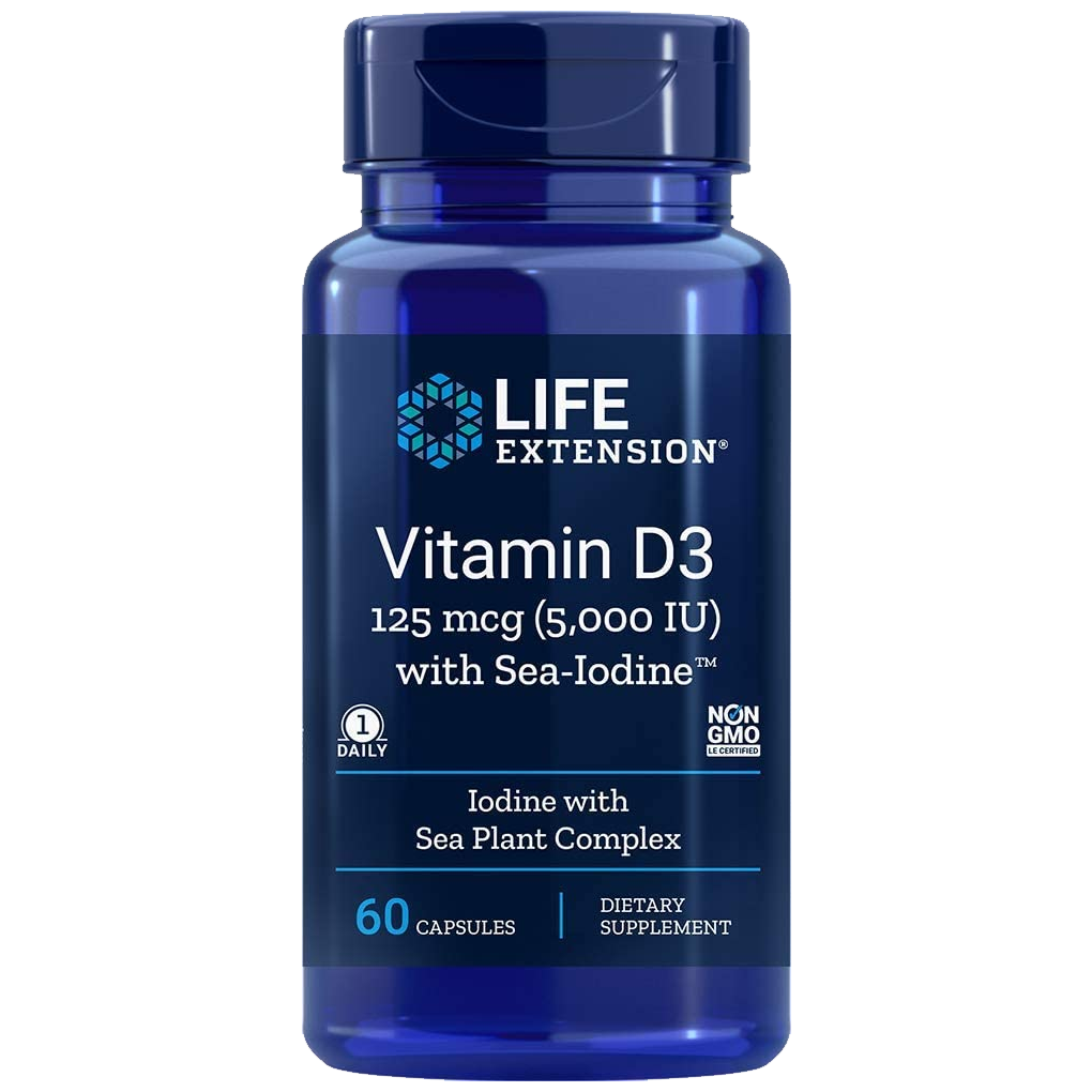 Life Extension  Vitamin D3 with Sea-Iodine™ 125 mcg (5000 IU) / 60 Capsules
