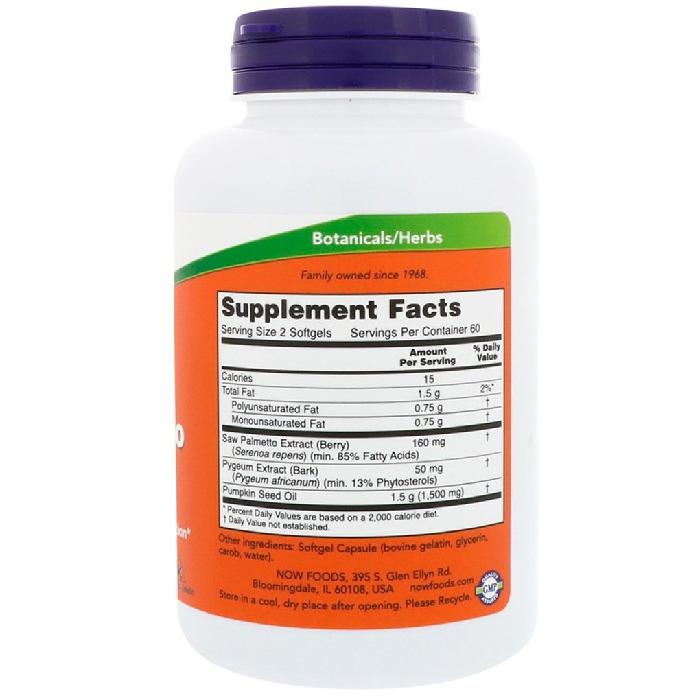 NOW Foods Pygeum & Saw Palmetto (plus Pumpkin Seed Oil) / 120 Softgels