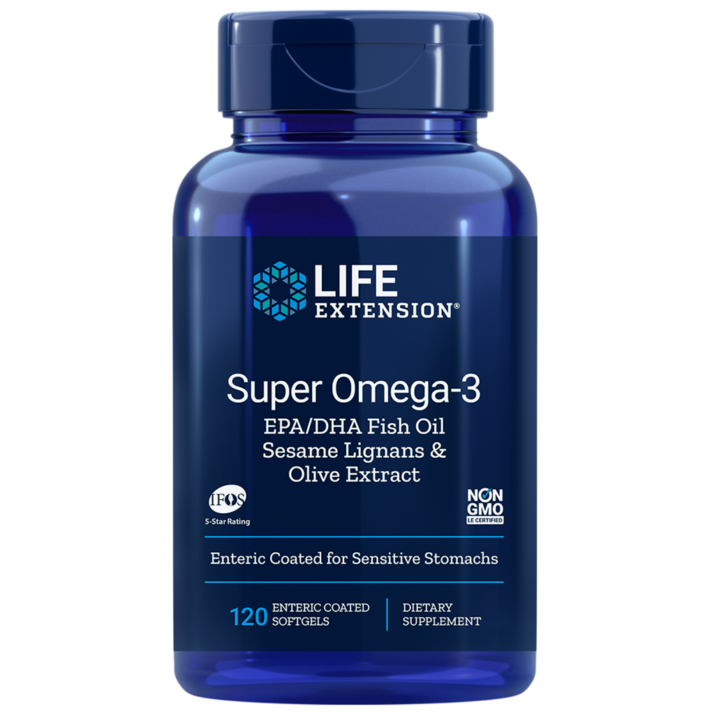 Life Extension Super Omega-3 EPA/DHA Fish Oil, Sesame Lignans & Olive Extract / 120 Enteric-Coated Softgels