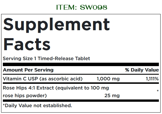 Swanson Premium Timed-Release Vitamin C w/Rose Hips 1,000 mg / 250 Tabs