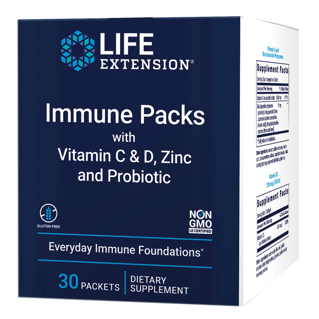 Life Extension Immune Packs with Vitamin C & D, Zinc and Probiotic / 30 Packets