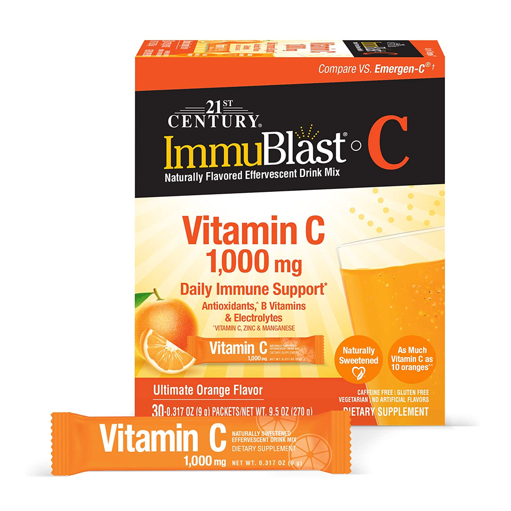 21st Century ImmuBlast-C, Effervescent Drink Mix, Ultimate Orange, 1,000 mg / 30 Packets [0.317 oz. (9 g) Each]