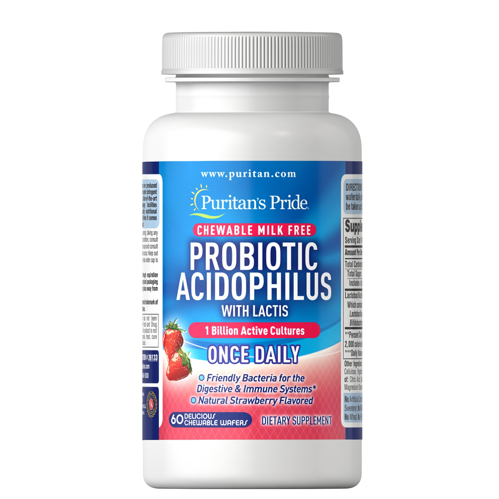 Puritan's Pride Chewable Probiotic Acidophilus with Lactis / 60 Delicious Chewables Wafers