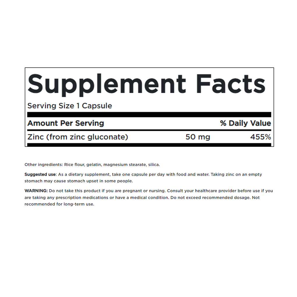 Swanson Premium Zinc (Gluconate) 50 mg / 250 Caps