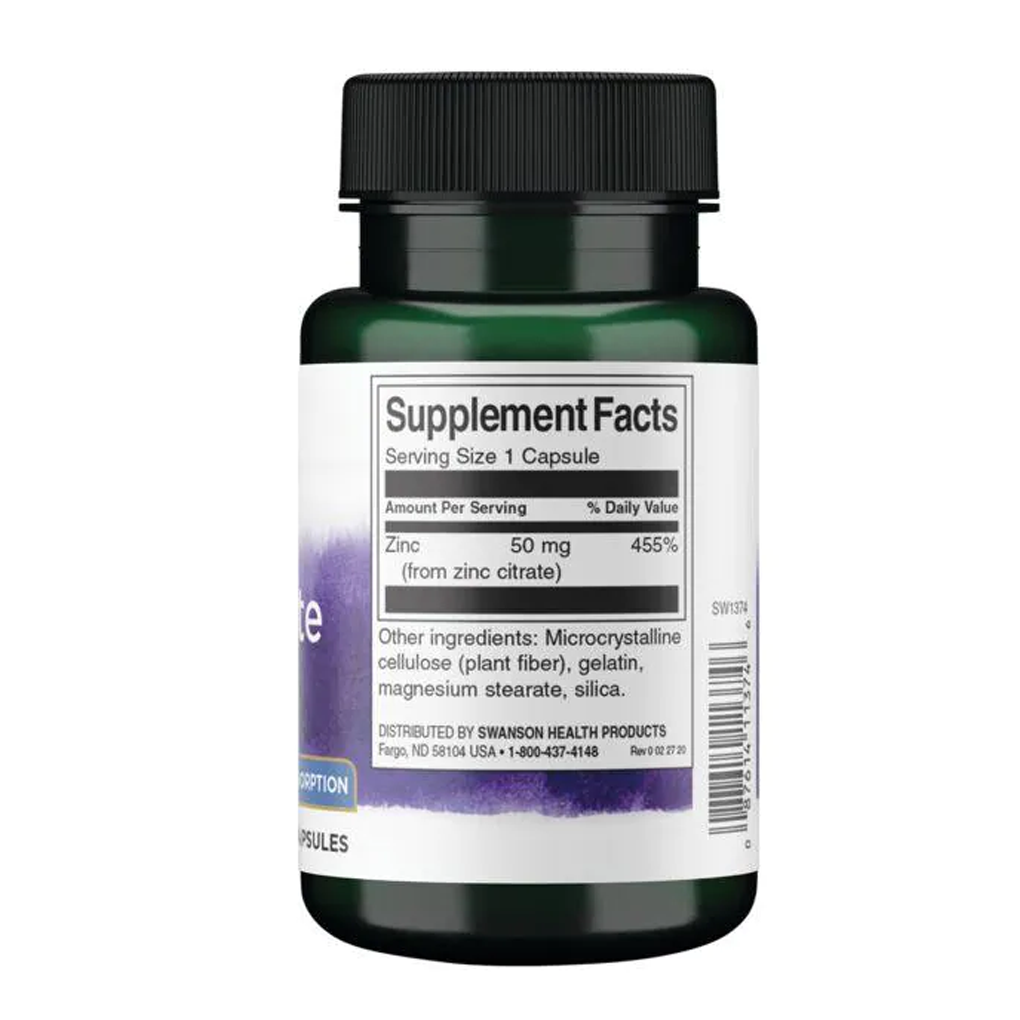 Swanson Premium Zinc Citrate 50 mg / 60 Caps