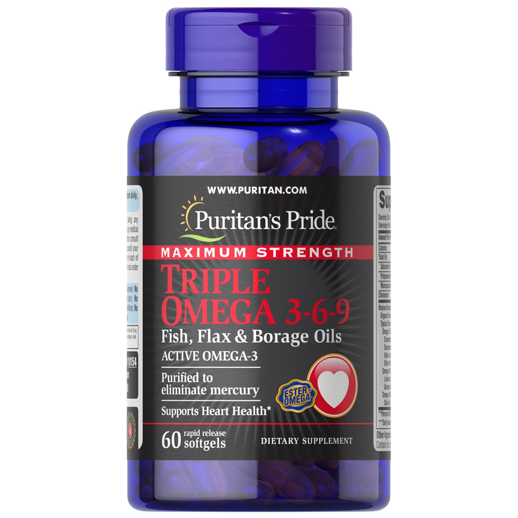 Puritan's Pride Maximum Strength Triple Omega 3-6-9 Fish, Flax & Borage Oils / 60 Softgels