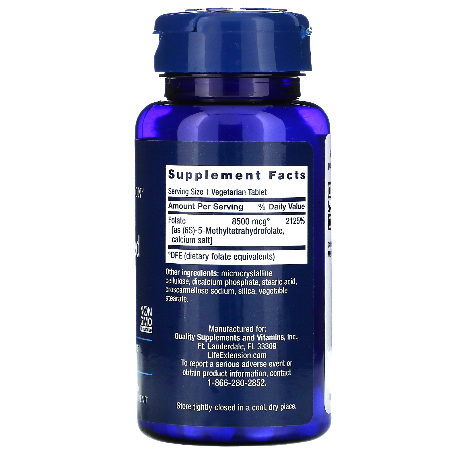 Life Extension High Potency Optimized Folate L-Methyl folate 8500 mcg DFE / 30 Vegetarian Tablets