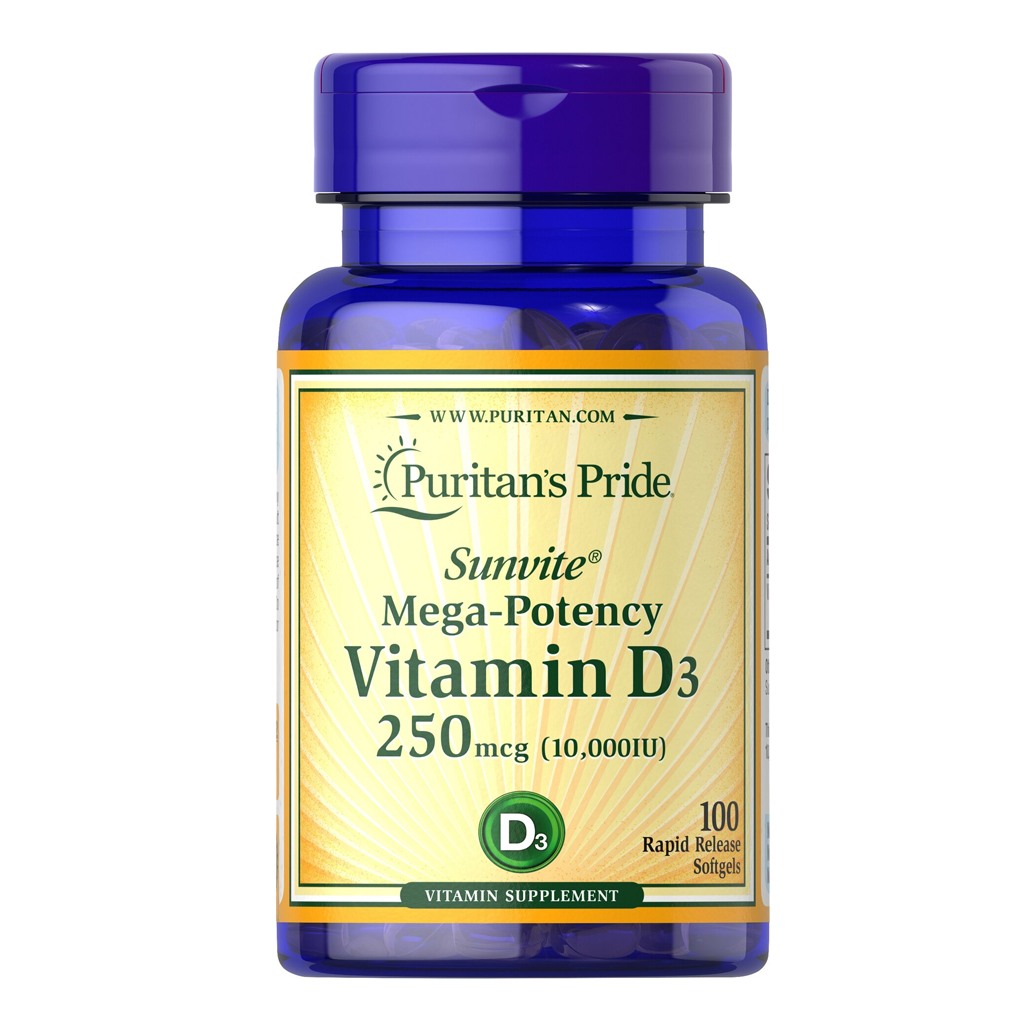 Puritan's Pride Vitamin D3  250 mcg (10,000 IU) / 100 Softgels