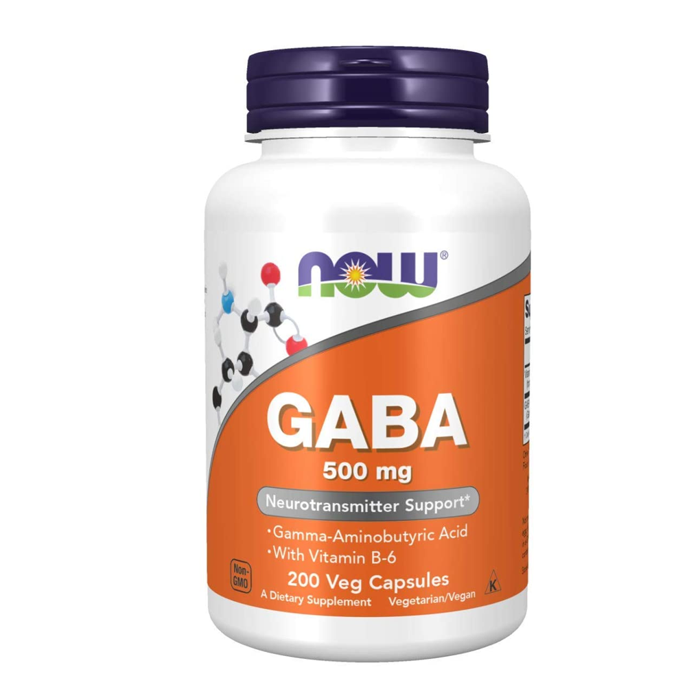 NOW Foods GABA 500 mg with B-6 / 200 Veg Capsules