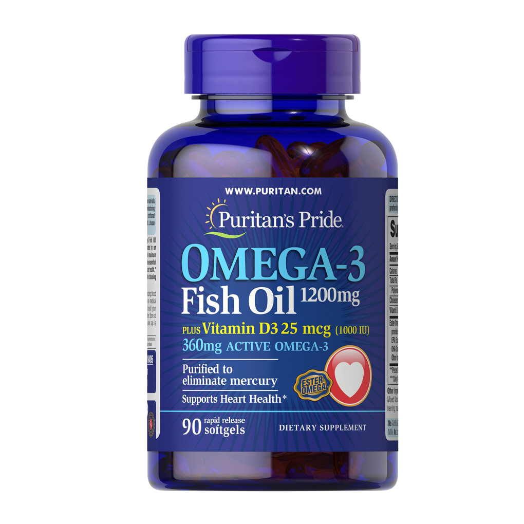 Puritan's Pride Omega 3 Fish Oil 1200 mg plus Vitamin D3 1000 IU / 90 Softgels