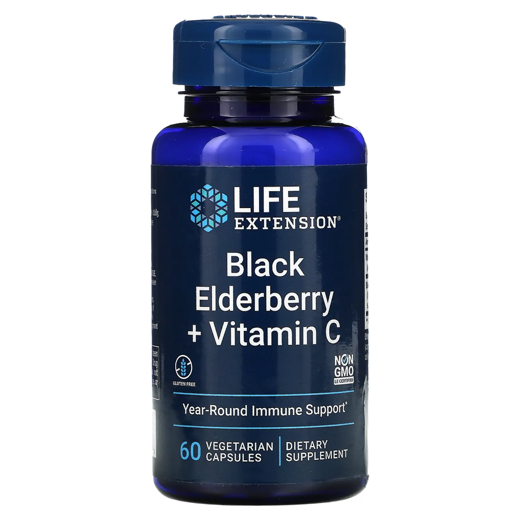 Life Extension Black Elderberry + Vitamin C / 60 Vegetarian Capsules