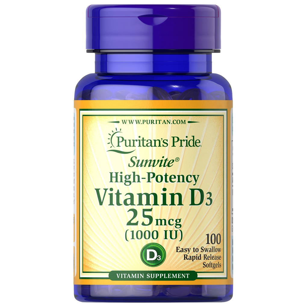 Puritan's Pride Vitamin D3  25 mcg (1000 IU) / 100 Softgels
