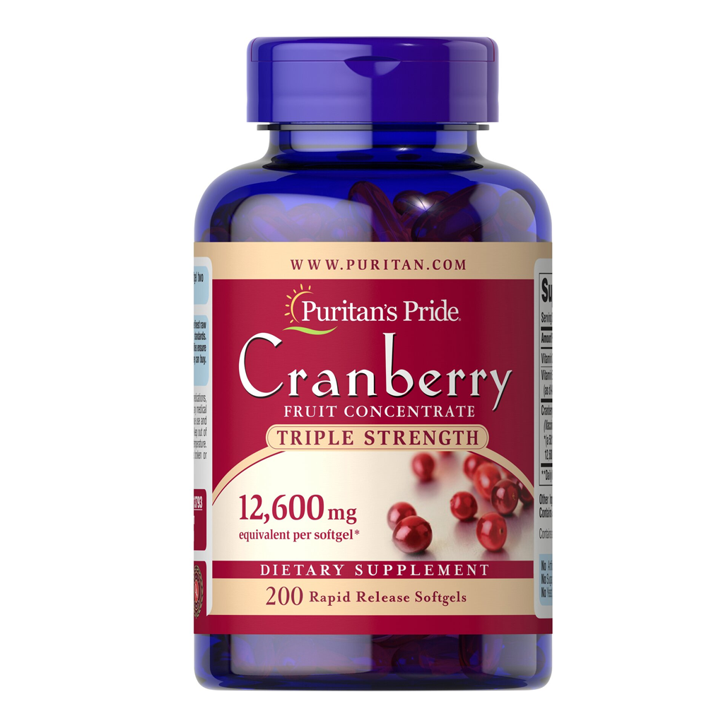 Puritan's Pride Triple Strength Cranberry Fruit Concentrate 12,600 mg / 200 Softgels