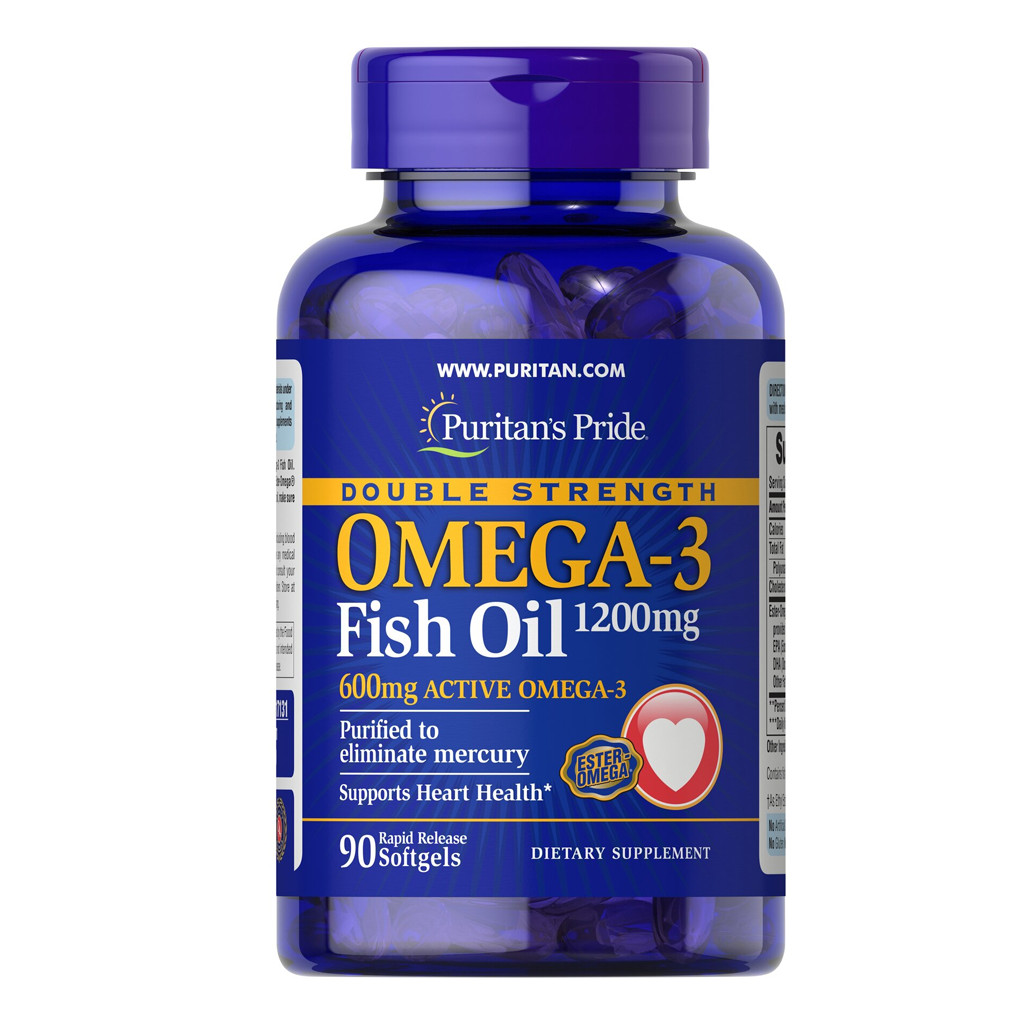 Puritan's Pride Double Strength Omega-3 Fish Oil 1200 mg/600 mg Omega-3 / 90 Softgels