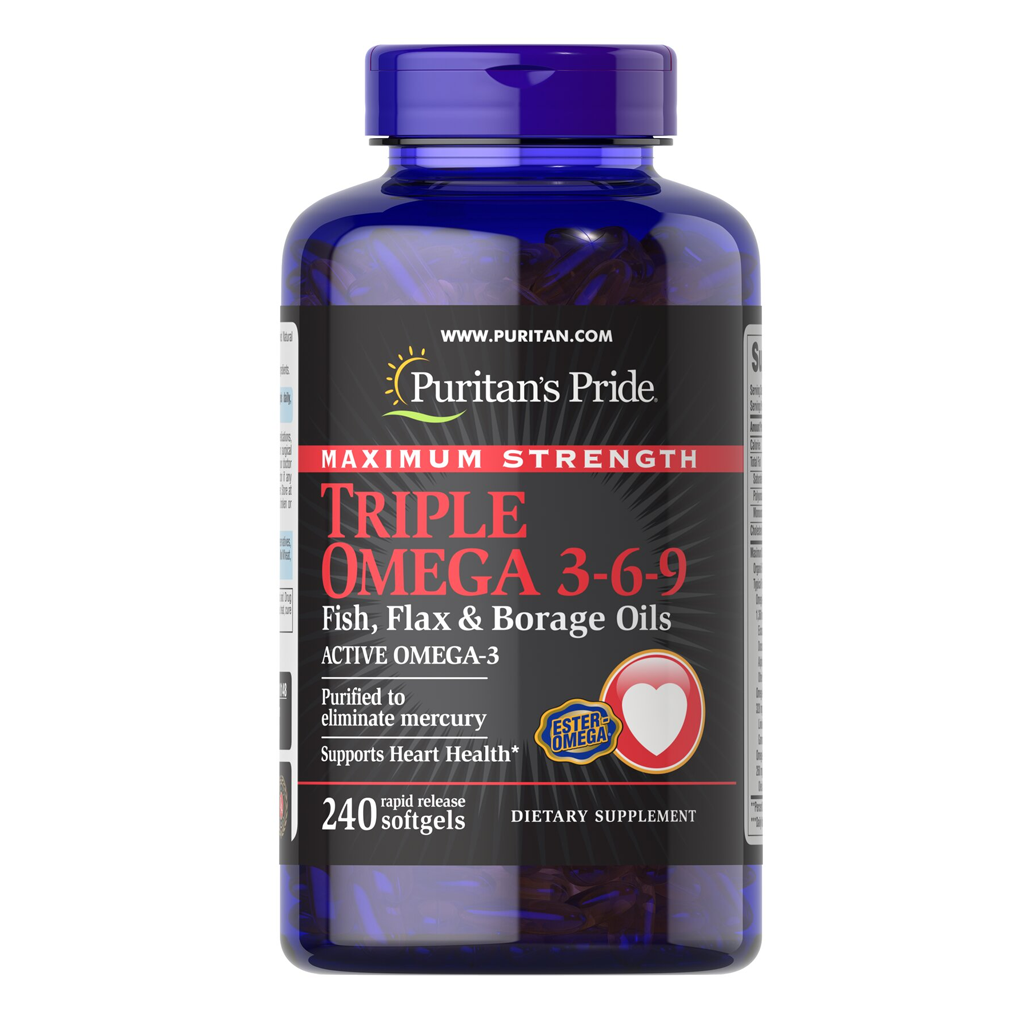 Puritan's Pride Maximum Strength Triple Omega 3-6-9 Fish, Flax & Borage Oils / 240 Softgels