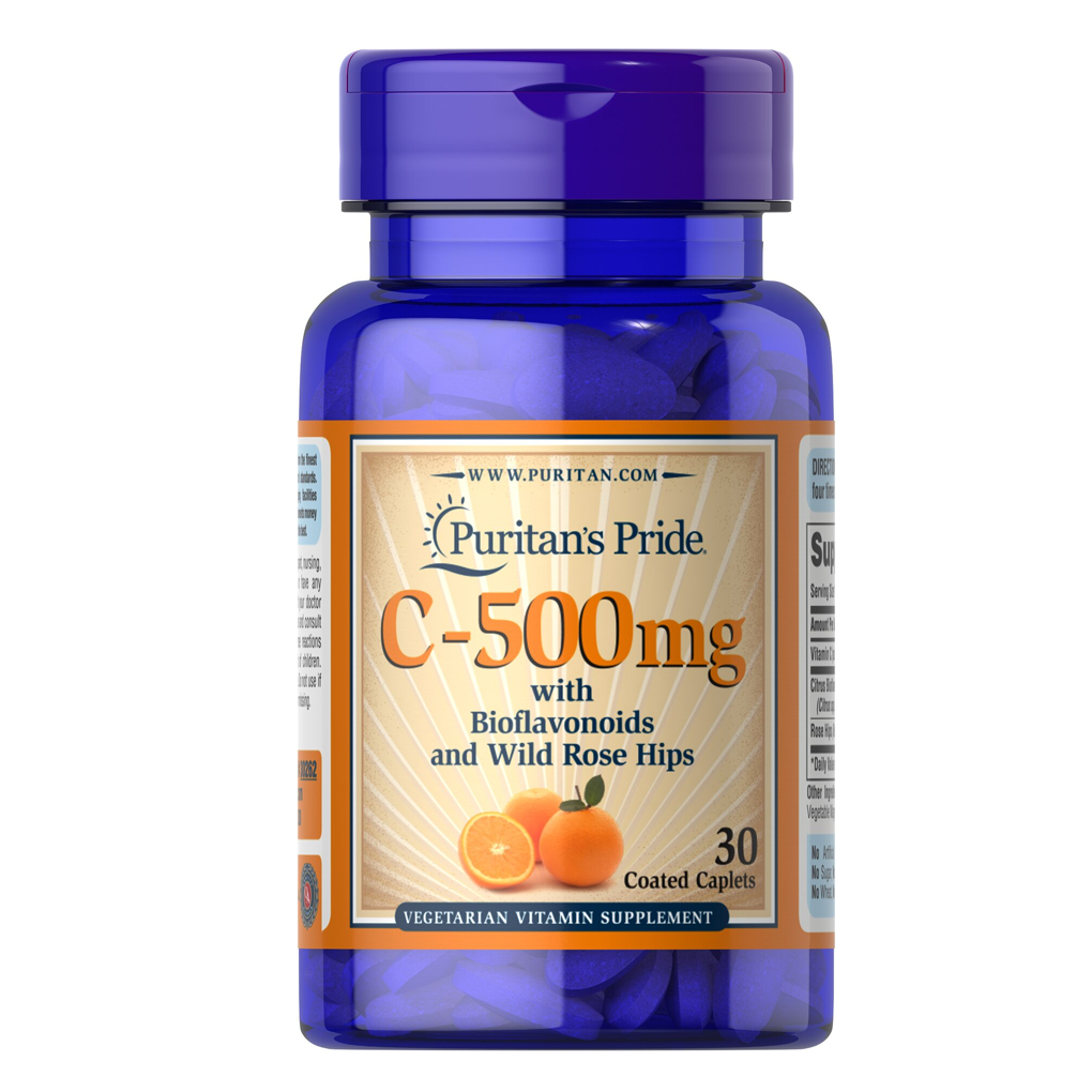 Puritan's Pride Vitamin C-500 mg with Protective Bioflavonoids and Wild Rose Hips / 30 Coated Caplets