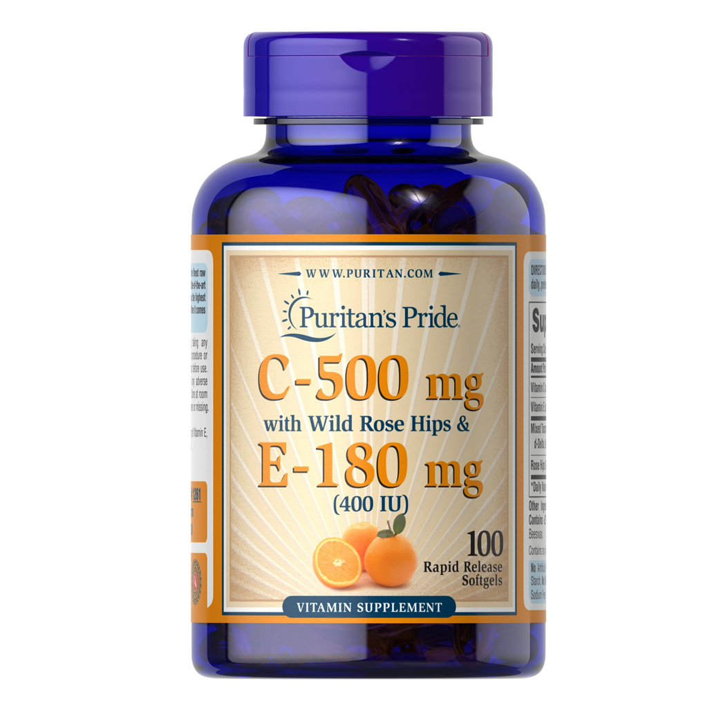 Puritan's Pride Vitamin C & E - 500 mg/400 IU with Rose Hips  / 100 Softgels