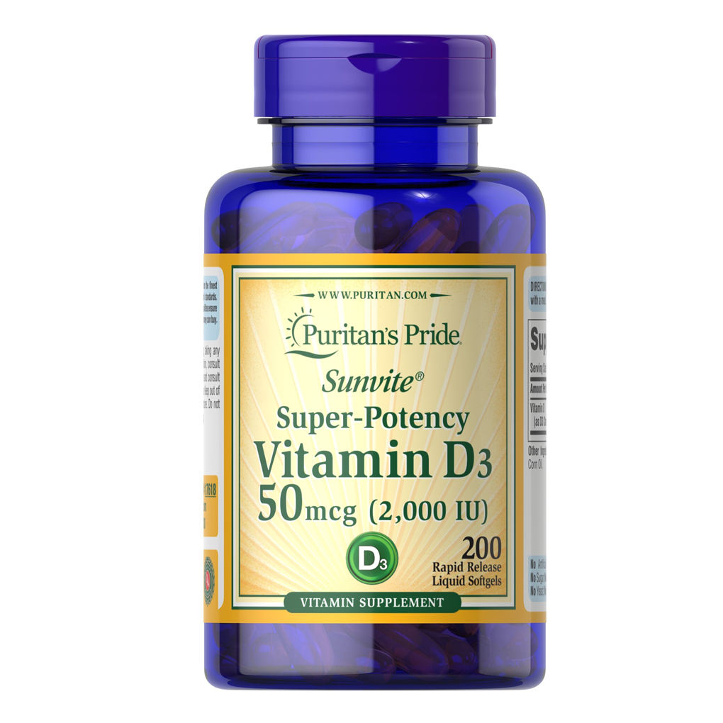 Puritan's Pride Vitamin D3  50 mcg (2000 IU) / 200 Softgels