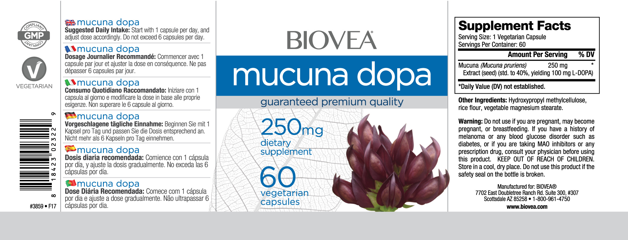BIOVEA  MUCUNA DOPA 250 mg / 60 Vegetarian Capsules