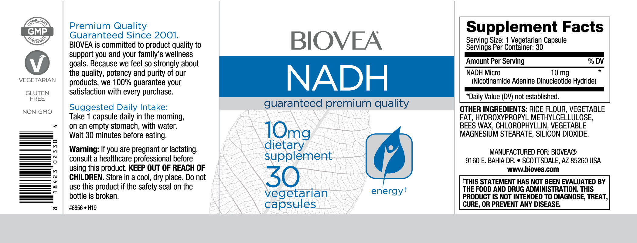 BIOVEA  NADH 10 mg / 30 Vegetarian Capsules