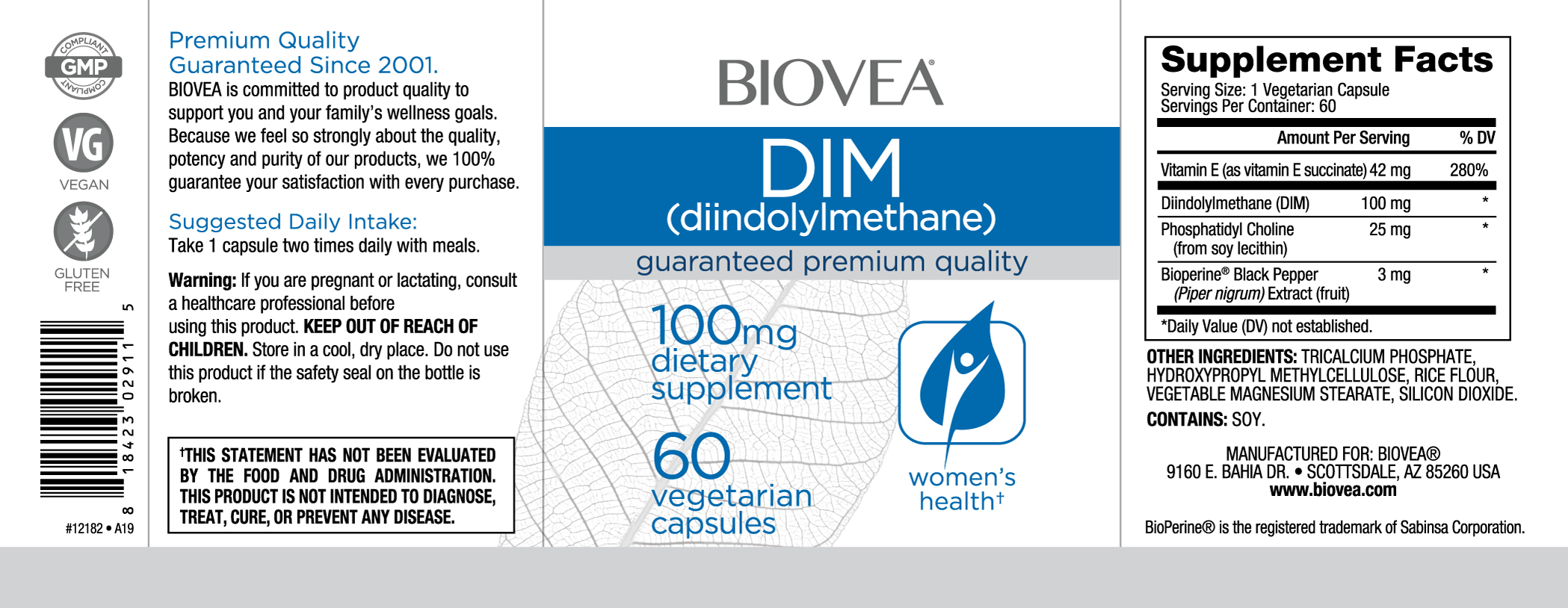 BIOVEA DIM (Diindolylmethane) 100 mg complex  / 60 Capsules
