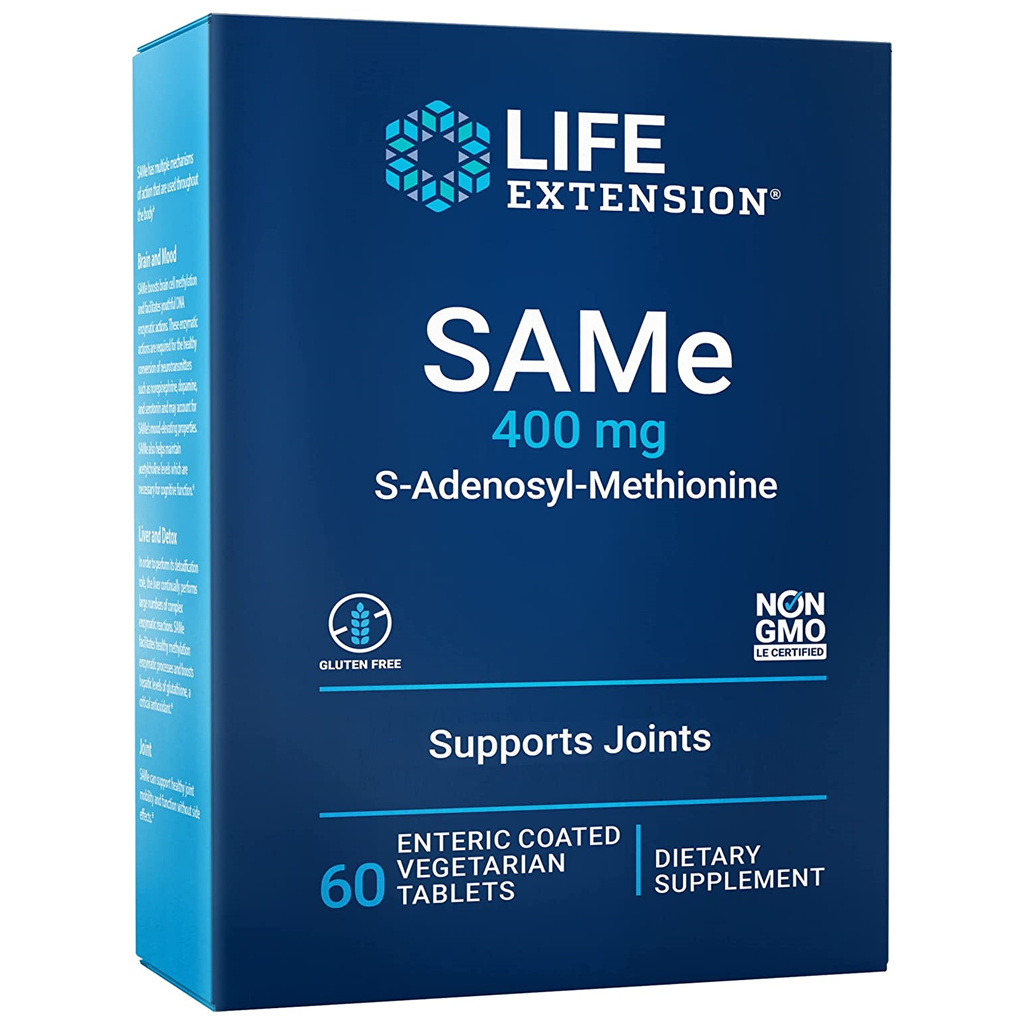 Life Extension  SAMe (S-Adenosyl-Methionine) 400 mg / 60 Enteric-Coated Vegetarian Tablets