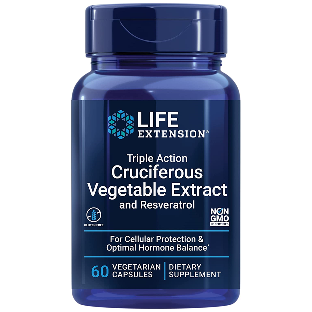 Life Extension  Triple Action Cruciferous Vegetable Extract and Resveratrol / 60 Vegetarian Capsules
