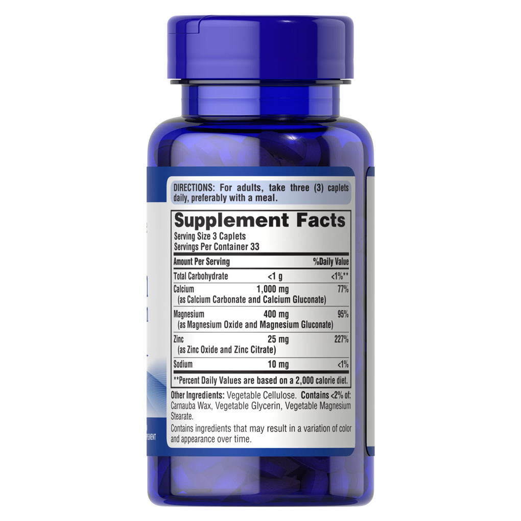 Puritan's Pride Chelated Calcium Magnesium Zinc  1000 mg/400 mg/25 mg / 100 Caplets