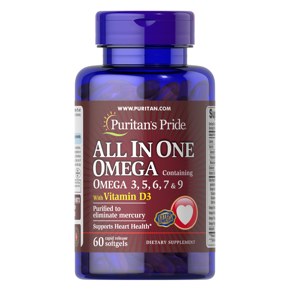 Puritan's Pride All In One Omega 3, 5, 6, 7 & 9 with Vitamin D3 / 60 Softgels