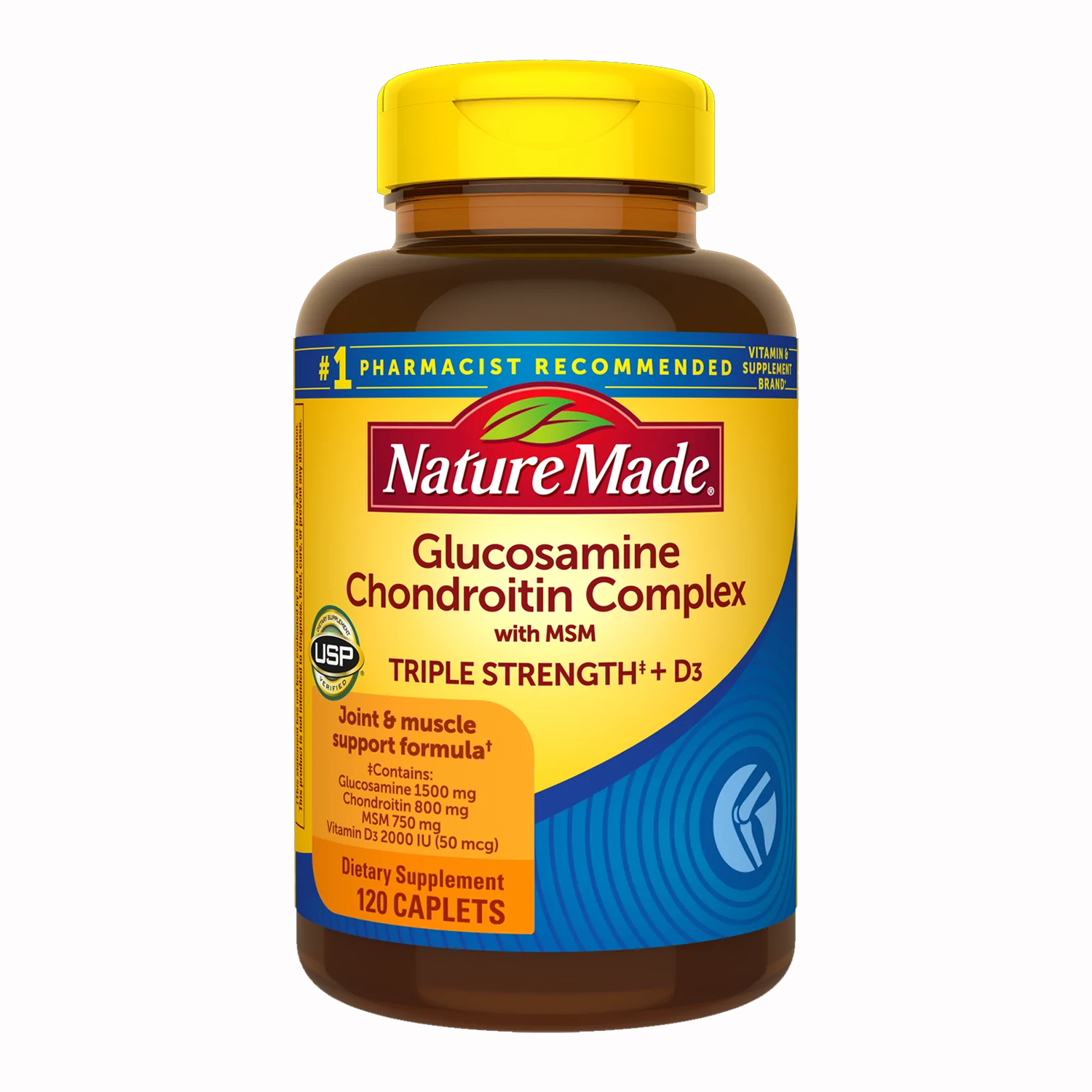 Nature Made Glucosamine Chondroitin Complex With MSM Triple Strength + Vitamin D3 / 120 Caplets