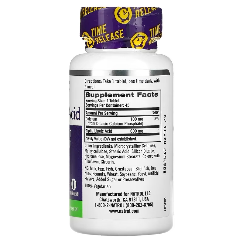 Natrol, Alpha Lipoic Acid Time Release 600 mg / 45 Tablets